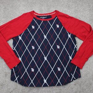 Tommy‎ Hilfiger AOP Shirt Womens XL Blue/Red All Over Print Long Sleeve Pullover